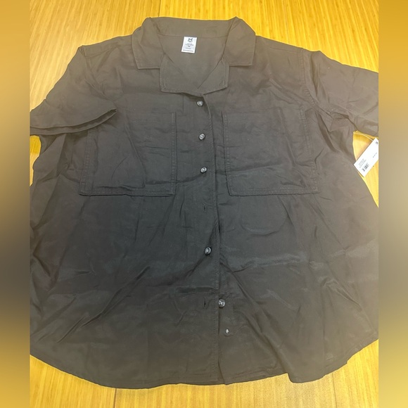 New Member's Mark Women's Tencel Pockets Camp Collar Shirt Black Size Large - Picture 1 of 5